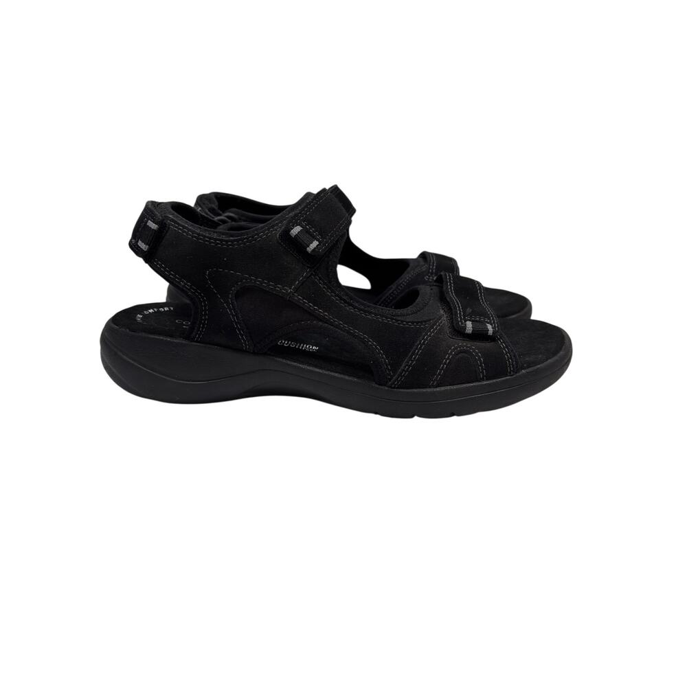 Clarks Saylie Spin Sandals Womens 8 Black Leather Adjustable Straps Open Toe